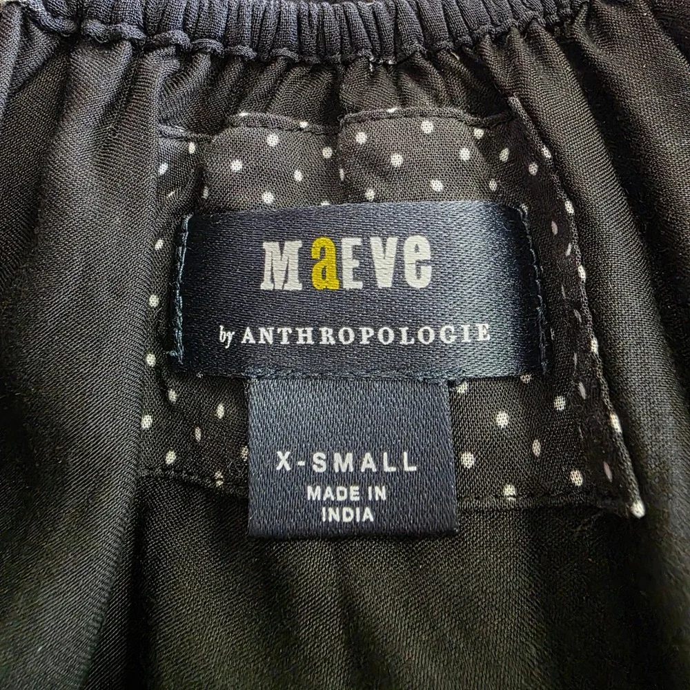 Maeve by Anthropologie Polka‎ Dot Bow Neck Sheer Midi Dress Black White X-Small